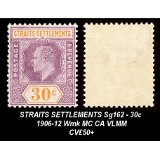 Straits Settlements Sg162 - 30c Purple & Orange-Yellow VLMM Straits Settlements Sg162 - 30c Purple & Orange-Yellow VLMM