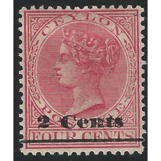 Ceylon Sg207- 2c. on 4c . rose 1888 - 90  MM