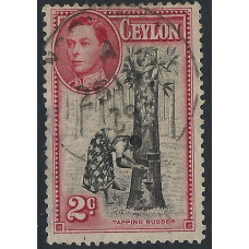 Ceylon Sg386a - 2c. black and carmine 1938- 49 Perf 13½ x 13 used