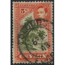 Ceylon Sg387f - 5c. sage -green & orange 1938- 49 used