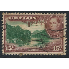Ceylon Sg390a - 30c . 15c. green and red -brown Wmk upright 1938- 49 used