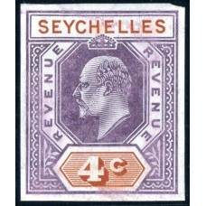 SEYCHELLES: 1905 4c Revenue Colour Trial in Purple Scarlet Superb Rarely seen LMM SEYCHELLES: 1905 4c Revenue Colour Trial in Purple Scarlet Superb Rarely seen LMM