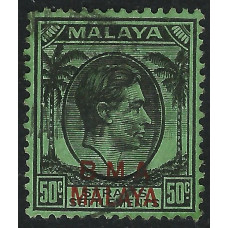Malaya BMA Sg 14a - 50c. - black on green 1945 used Malaya BMA Sg 14a - 50c. - black on green 1945 used