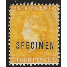 St Vincent Sg 56 - 4d. - yellow SPECIMEN 1861 MM