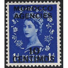 Morocco Agencies Sg188 - 10c. on 1d. - blue optd Morocco Agencies MM