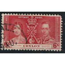 Ceylon Sg383 - 6c. - red  1937 Coronation  used