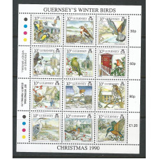 Guernsey Sg505-519 -  1990 Christmas. Winter Birds Mini sheet full set MNH