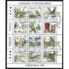 Guernsey Sg505-519 -  1990 Christmas. Winter Birds Mini sheet full set Used