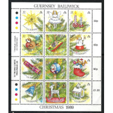 Guernsey Sg474-485 -  1990  1989 Christmas.Tree Decorations Mini sheet full set MNH