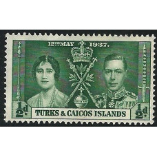 Turks & Caicos Islands Sg191 - ½d. - green 937 Coronation MM
