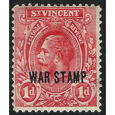St Vincent Sg126 - 1d. - red  1916 Optd WAR STAMP. in one line MM
