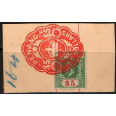Straits Settlements - $5 green and red/green fiscally used Straits Settlements - $5 green and red/green fiscally used