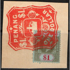 Straits Settlements - $1 green and red fiscally used Straits Settlements - $1 green and red fiscally used
