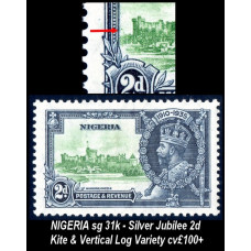 NIGERIA Sg31k - 2d. green and indigo Variety Kite and vertical log. MM