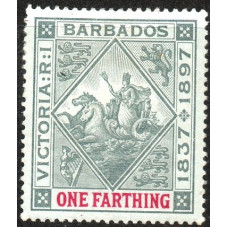Barbados Sg125 - 1/4 grey and carmine blue paper MM Barbados Sg125 - 1/4 grey and carmine blue paper MM