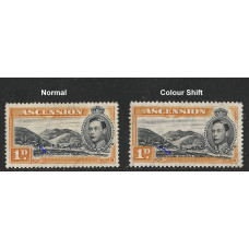 Ascension Sg 39b - 1d. black and yellow -orange .Variety Clour Shift MM Perf 13 Ascension Sg 39b - 1d. black and yellow -orange .Variety Clour Shift MM Perf 13