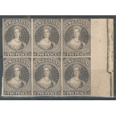 New Zealand 2d Chalon Proof Block 6 on card New Zealand 2d Chalon Proof Block 6 on card