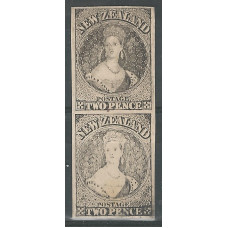 New Zealand 2d Chalon Proof Block 2 on card New Zealand 2d Chalon Proof Block 2 on card