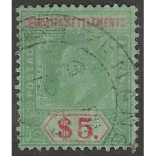 Straits Settlements Sg157 - $5 green and red/green used Faded Straits Settlements Sg157 - $5 green and red/green used Faded