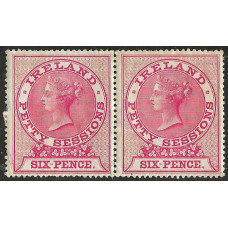 GB IRELAND QV- 6d Carmine-Rose PETTY SESSIONS Revenue Stamps Pair