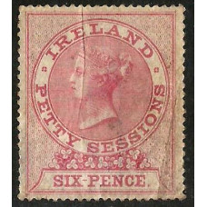 GB IRELAND QV- 6d Pale Carmine-Rose PETTY SESSIONS Revenue Stamp Used