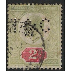 KEDVII - M11 (2)  - Sg225  - 2d Pale Grey Green & Carmine Red Used Perfin