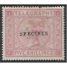 GB QV SG T13 (1876-) 5/-  Rose Red TELEGRAPH Stamp Specimen MM 