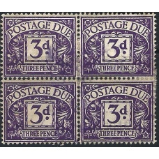 GB - Sg D60 - 3d. - violet Postage Due Stamps  1914 Blk x 4 Used