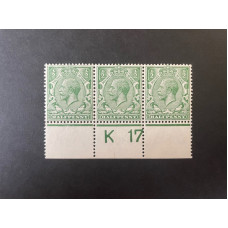 KGV Sg351- ½d Green CONTROL BLOCK of 3 K 17 Perf. Fine MM KGV Sg351- ½d Green CONTROL BLOCK of 3 K 17 Perf. Fine MM