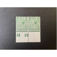 KGV Sg351- ½d Green CONTROL BLOCK of 2 M 19 Perf. MM KGV Sg351- ½d Green CONTROL BLOCK of 2 M 19 Perf. MM