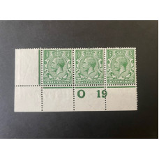 KGV Sg351- ½d Green CONTROL BLOCK of 3 O 19 Perf. Fine MM KGV Sg351- ½d Green CONTROL BLOCK of 3 O 19 Perf. Fine MM