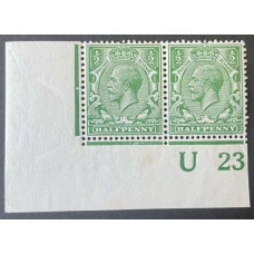 KGV Sg351 - ½d Green CONTROL BLOCK of 2 U 23 Imperf. MM & MNH KGV Sg351 - ½d Green CONTROL BLOCK of 2 U 23 Imperf. MM & MNH