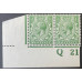 KGV Sg351Var - ½d Green CONTROL BLOCK of 2 Q 21 Imperf. MM & MNH KGV Sg351Var - ½d Green CONTROL BLOCK of 2 Q 21 Imperf. MM & MNH