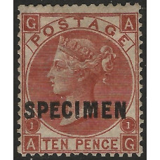 GB Qv - Sg112s - 10d Red Brown. Plate 1 (AG) Ovpr. SPECIMEN MM