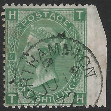 GB Qv - Sg115 - 1/- Pale Green plate 6 ( TH ) CDS Fine Used 