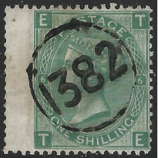 GB Qv - Sg117 - 1/- Green plate 6 ( TE ) TELEGRAPH CDS 1382 used