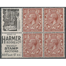 KGV - Sg 420 Spec NB15(64) - 1924 1½d ADVERTISING BOOKLET PANE OF SIX Error MM KGV - Sg 420 Spec NB15(64) - 1924 1½d ADVERTISING BOOKLET PANE OF SIX Error MM