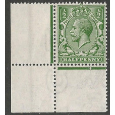 KGV - N14 (6) - Sg 352 ½d Bright Green Corner marginal MNH KGV - N14 (6) - Sg 352 ½d Bright Green Corner marginal MNH