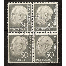 West Germany 1954 SG 1193  - 1Dm. - olive Blk of 4 Used Condition
